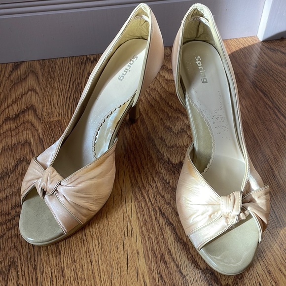 Cream satin peep-toe Spring Rapla high heels - Picture 7 of 9